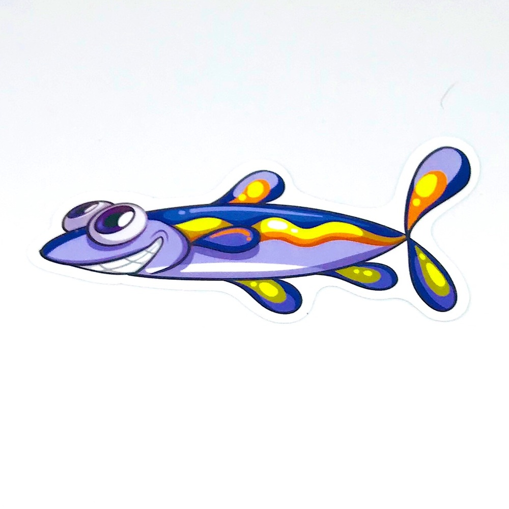 Purple Blue Tropical Ocean Water Fish Cartoon Style Single Decor Sticker